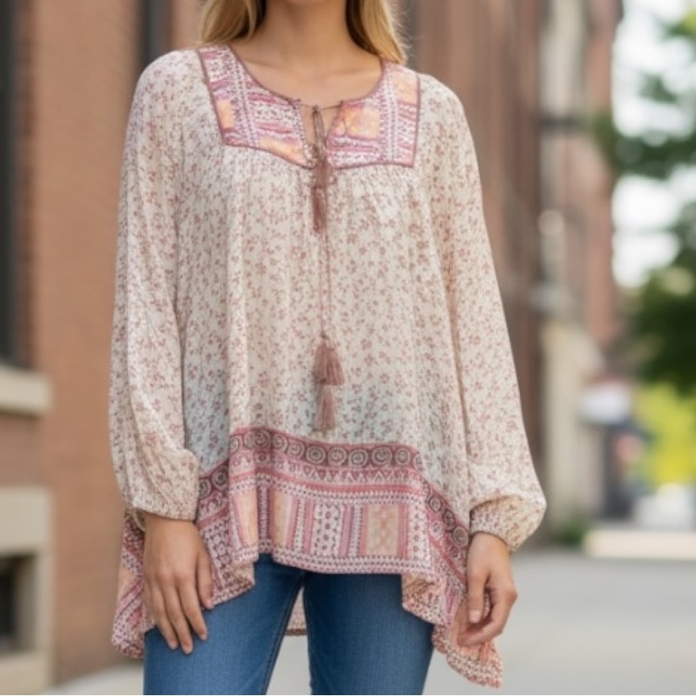 Boho Flowy Ditzy Floral Fairycore Free People Metallic Dream Lover Tunic XS